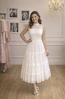 Vestido Rebeca Midi em Poá e Renda