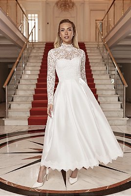 Vestido Iris Midi em Zibeline e Renda