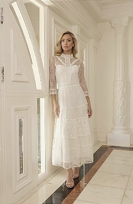 Vestido Mídi Peônia em Renda