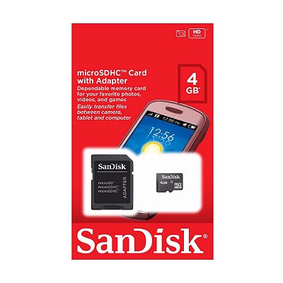 Cartão de Memória Micro SD 4GB Sandisk com Adaptador SD