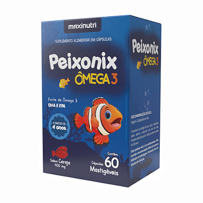 Peixonix - Ômega 3 - 60 cápsulas mastigáveis - 400 mg - Sabor Cereja