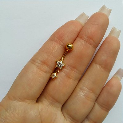 Piercing Prata 925 Umbigo Estrela Zircônia Aço