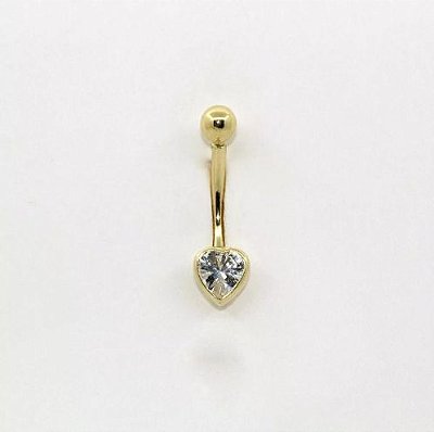 Piercing de umbigo - Pedra em formato de coração - Ouro amarelo 18K - haste curta de 10mm