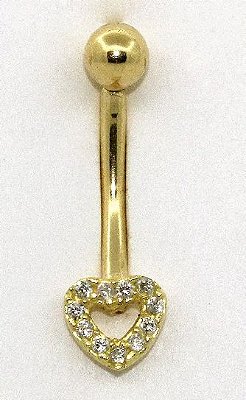 Piercing de umbigo - Coração cravejado com pedras zirconias em ouro 18K