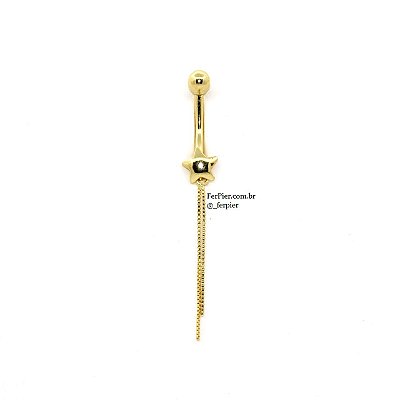 Piercing de umbigo em Ouro amarelo 18k 750 - Estrela com 2 correntes