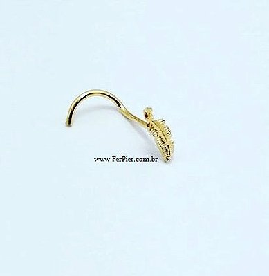 Piercing para nariz Folha/Pena - Ouro Amarelo 18K