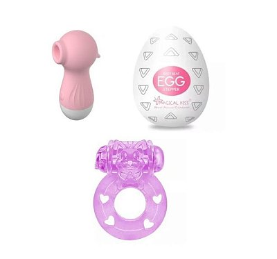 Kit PRAZER FEMININO - Vibrador de Pulsação + Egg Masturbador + Anel peniano c/ Vibro