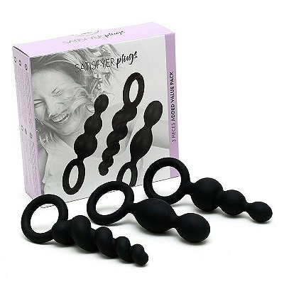 Satisfyer Plugs - Kit com 3 Plugs de 13,5 cm em Silicone Preto (AE-SAT019)