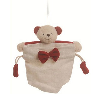 Bolsinha de Tecido com Cabecinha de Urso de Pelúcia 10x14cm - Cromus 215174