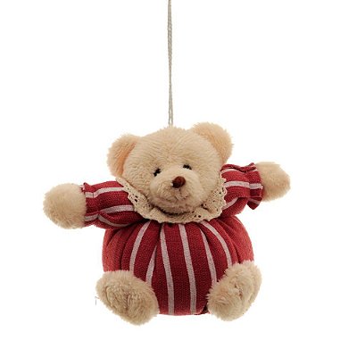 Urso de Pelúcia Patchwork Redondo com Roupa Listrada 7x7cm - Cromus 1213842