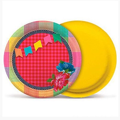 Prato Descartável de Papel Redondo Arraial Junino 18cm com 8 Un Cromus 23310088
