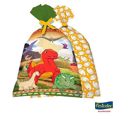 Sacola Surpresa Plástica Dino com 8 Un - Festcolor Promo
