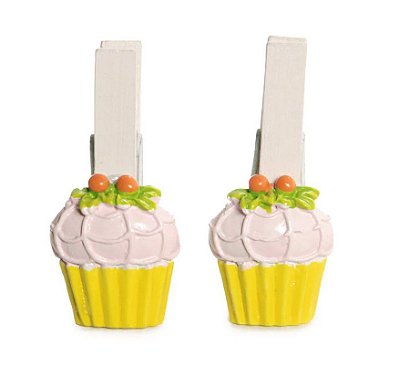 Prendedor Decorado Cupcacke Amarelo Jogo com 6 Un - Ref 1421204 Cromus