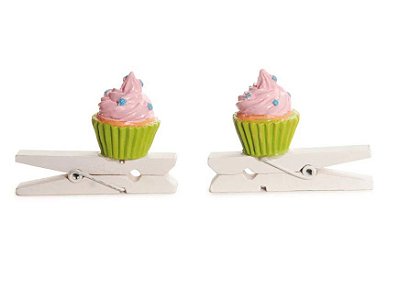 Prendedor Decorado Cupcake 3D Verde e Rosa jogo com 4 un - Ref 1421226 Cromus