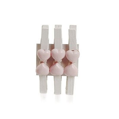 Prendedor de Madeira Decorado Coração Rosa Claro Jogo com 6 un - Ref 214490 Cromus