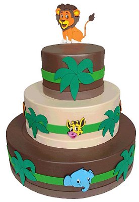 Bolo Decorativo de EVA Três Andares Safari Leão - Cia do Eva
