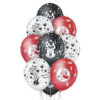 Balão de Latex Premium Estampado Minnie 12 Pol com 10 Un - Ref 115947.0 Regina