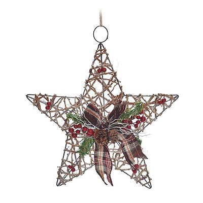 Estrela de Rattan com Laço Tam G - Chalé Natural - Ref 1516315 Cromus Natal