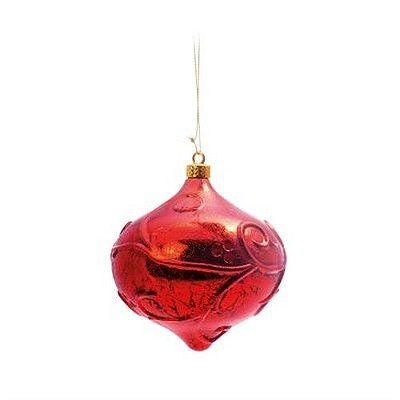Enfeite de Natal Para Pendurar Pião Vermelho com Arabescos Jogo com 6 un - Cromus 1241983