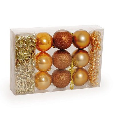Kit Decorativo de Natal Festão, Bolas e Cordão Ouro com 11 un - Cromus 1316114