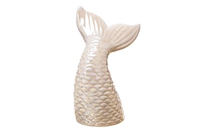 Enfeite Decorativo Cofre Cauda de Sereia Branco Perolado de Porcelana