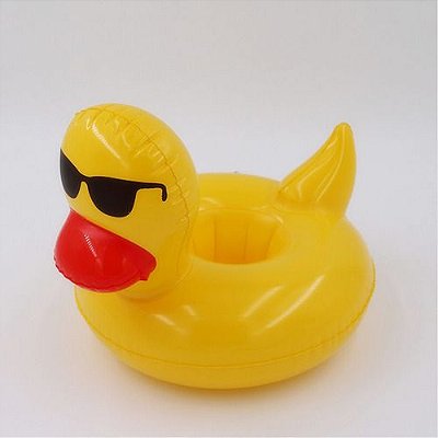 Boia Inflável Porta Copo Pato Amarelo com Óculos de Sol