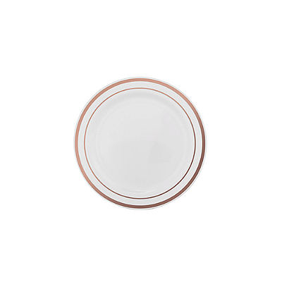 Prato Sobremesa Descartável de Luxo Branco Borda Rosê com 6 Un - Silver Plastic