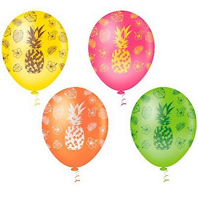 Balão 10 Polegadas de Látex Estampado Tropical Abacaxi com 25 Un - PicPic