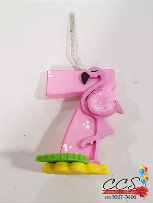 Vela de Biscuit com Aplique de Flamingo - Num 7 - Velas Kids