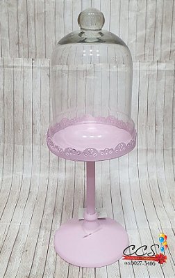 Porta Cupcake Rosa Solitário Alto 33cm com Cúpula de Vidro - Cake - Promo Cromus 1320555