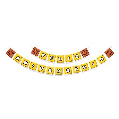 Faixa Feliz Aniversário Festa Super Mario Bros - Cromus 23610059