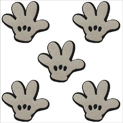 Aplique Decorativo em E.V.A de Glitter Luva do Mickey Mouse 5x4cm com 5un - Ref 302001 Piffer