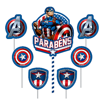 Topo de Bolo Impresso Festa Capitão América Ref 331185 Piffer