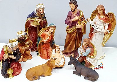 Presépio em Resina 31cm com 10 Peças - Colorido - Ref 1200851 Cromus Natal