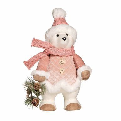 Urso Polar Segurando Guirlanda Rosê 35cm - Coleção Soft Touch - 1693330 Cromus Natal