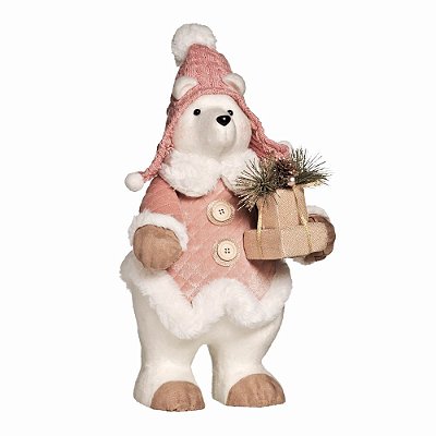 Urso Polar Segurando Presentes Rosê 45cm - Coleção Soft Touch - Ref 1693329 Cromus Natal