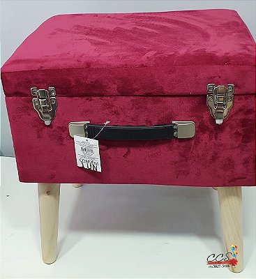 Banqueta Baú em Veludo Vermelho Bordô - Coleção Confort - Ref 1592942 Cromus