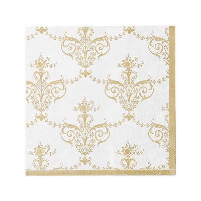 Guardanapo de Papel Estampado Arabescos Ouro e Branco 32,5x32,5xm com 20 Folhas - Ref 1719565 - Cromus