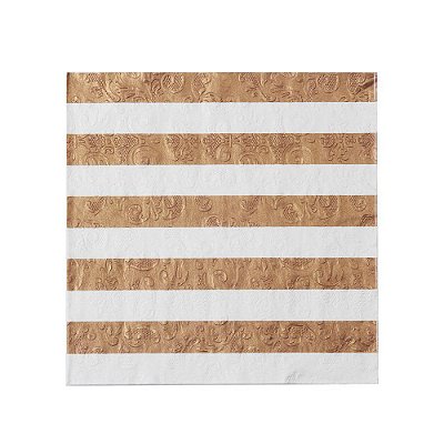 Guardanapo de Papel Estampado Listras Ouro e Branco 32,5x32,5xm com 20 Folhas - Ref 1719572 - Cromus