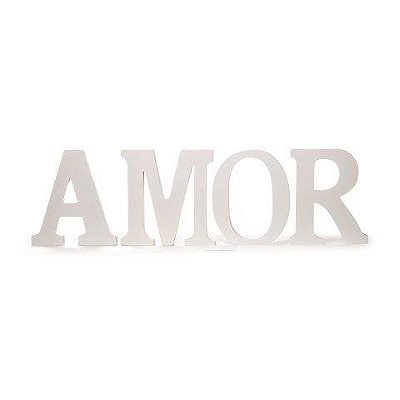Letreiro Decorativo em Madeira Branca Amor - Coleção Hollywood - Ref 1750717-LA - Cromus