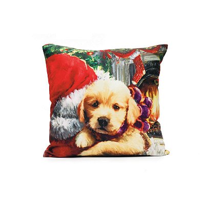 Almofada Noel Com Cachorro Claro 45x45cm - Coleção Pet Mania - Ref 1924573 - Cromus Natal