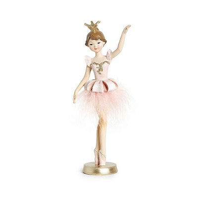 Bailarina De Resina Rosa Claro com Detalhe em Glitter Ouro e Plumas Rosa Bebê 21cm - Coleção Classique - Ref 1209261 Cromus