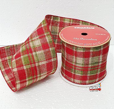 Fita Aramada Xadrez Vermelho e Verde 10cmx9,14m - Fitas Natalinas - Ref 1923860 Cromus Natal