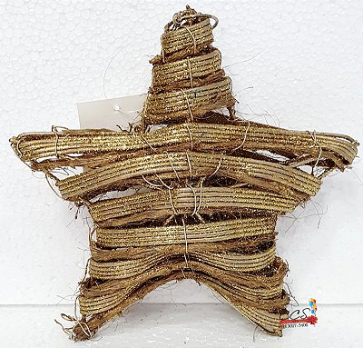 Estrela Decorativa de Rattan com Glitter Ouro 20cm - Ref 1516329 Cromus Natal