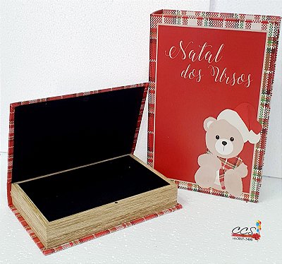 Caixa Livro Capa Urso Com Touca de Noel Jogo com 2 Unidades - Coleção Forest - Ref 1750767 - Cromus Natal
