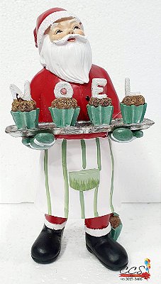Papai Noel de Resina MasterChef em Pé Segurando Bandeja de Doces Noel - Coleção Biscoito Amanteigado - Ref 1202356 Cromus Natal