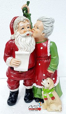 Papai e Mamãe Noel de Resina Com Cachorro 25cm - Colecionáveis - Ref 1921544 Cromus Natal