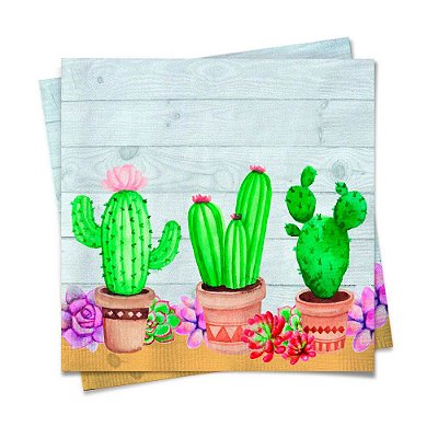 Guardanapo de Papel Decorado Cactos 32x5x32,5cm com 20 Un - Ref 19000592 Cromus