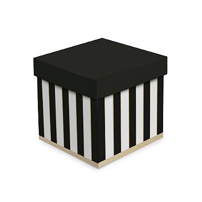 Caixa Cubo Jimmy Listras Preto e Branco M 15x15 - Caixa de Presente- Ref 13004040 Cromus