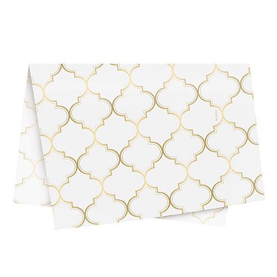 Papel de Seda Estampado Branco com Dourado Nuria 49x69cm com 2 Folhas - Ref 12100078 Cromus